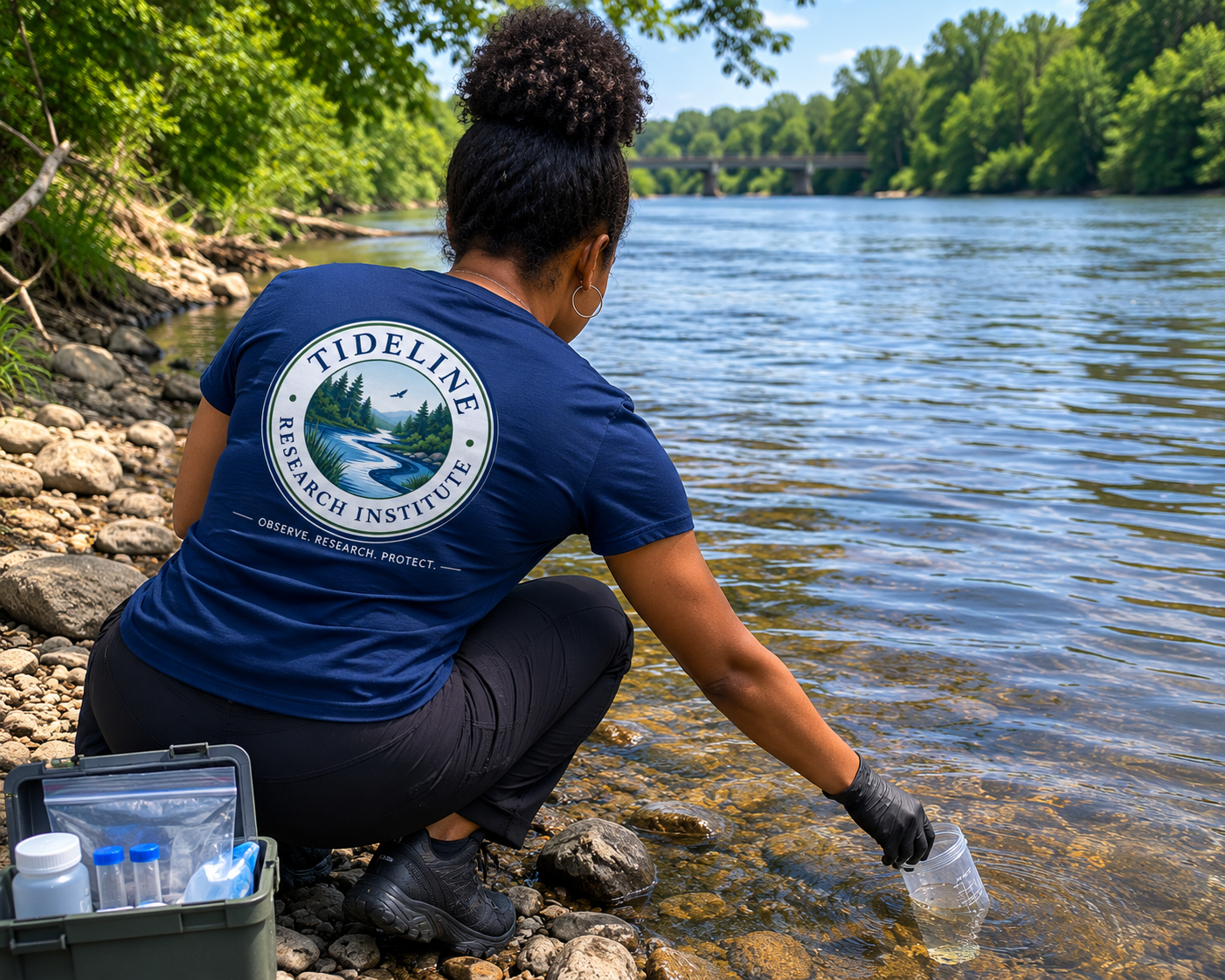 Environmental researcher collecting a water sample